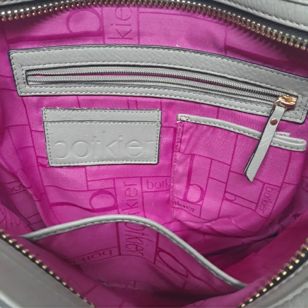 BOTKIER New York  Pebbled Leather Handbag Shoulder bag Gold Zippers Purple Liner - Picture 3 of 12